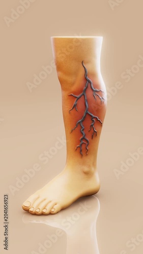 Conceptual 3D animation of varicose veins in vertical format