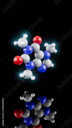 Conceptual 3D animation of a caffeine molecule in vertical format