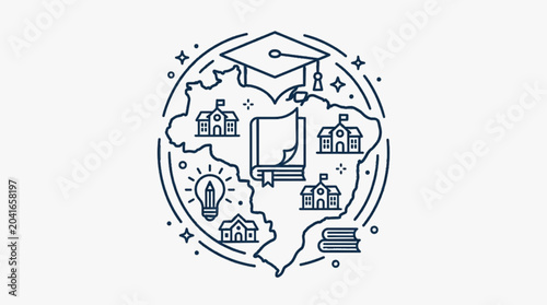 Brazil Education Concept Map with Schools and Graduation Cap.