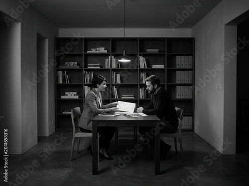 Professional Business Meeting: Discussing Documents And Strategies In Modern Office Space