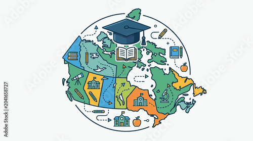 Canadian Education System Map with Icons.