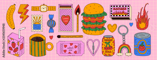 Canvas Print Set of bold funky trinkets and whimsy y2k and 90s things