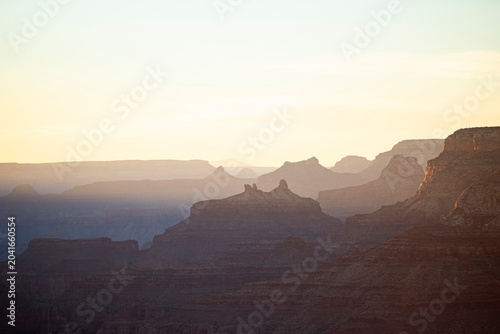 Bright hazy sunset over the Grand Canyon