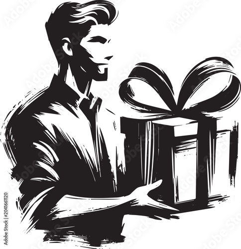 Elegant gift offering illustration in Sumi-e style with a confid