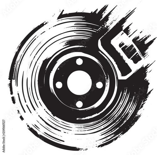 Expressive Sumi-e Style Brake Disc Icon Depicting Automotive Tec