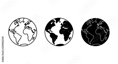 Global Earth Icons, World Globe Illustrations, Planet Planet Vector Set