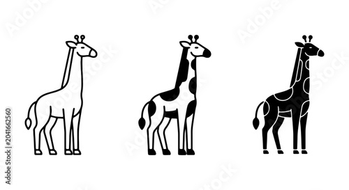 Photography Giraffe Icons Set, Safari Animal Vector Graphics, Wildlife Silhouette Collection