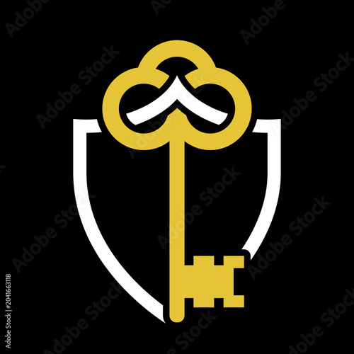 Εκτύπωση καμβά Old key Shield icon isolated on black background