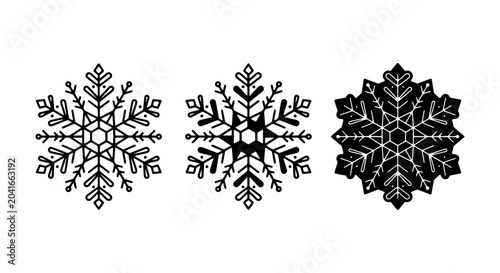 Cuadro en lienzo Three Black Snowflake Icons, Winter Design Elements, Decorative Ice Crystals, Se