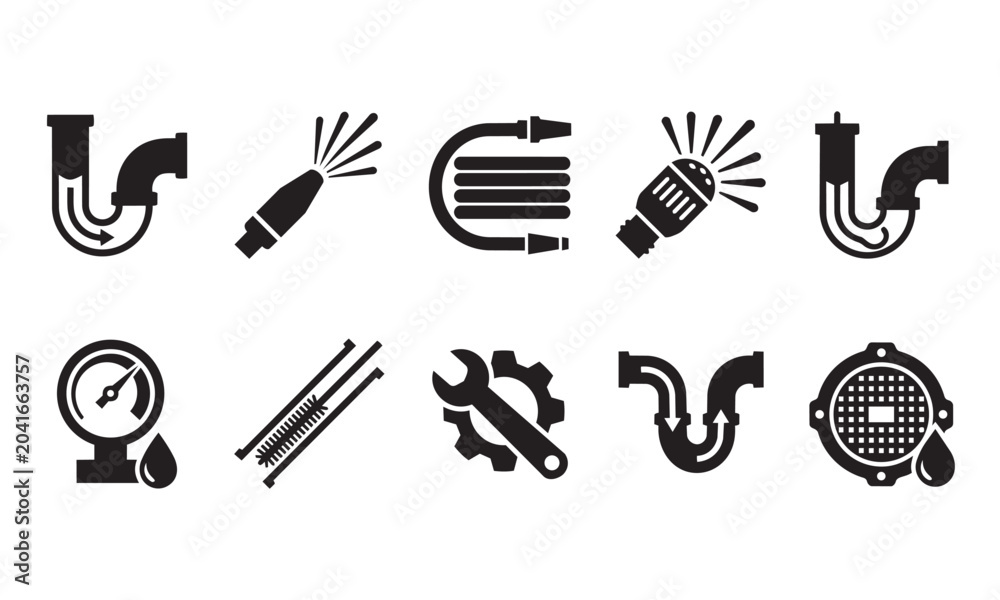 Obraz premium Drain Jetting Service Black Icon Pack
