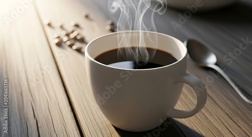 Steaming Hot Coffee Cup Resting on Rustic Wooden Table