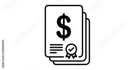 Financial document icon with dollar sign and seal of approval