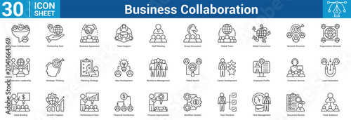 Schilderij op canvas Business Collaboration icon set collection vector illustration concept for business with icon of Team Collaboration, Partnership Deal, Business Agreement, Team Support, Staff Meeting, Group Discussi