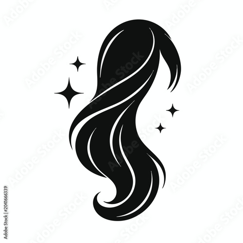 Black hair, long hair, wavy hair, hairstyle, beauty icon, vector hair