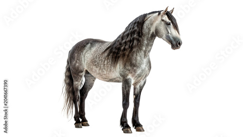 Photography Beautiful dapple gray horse standing looking majestic facing right side isolated