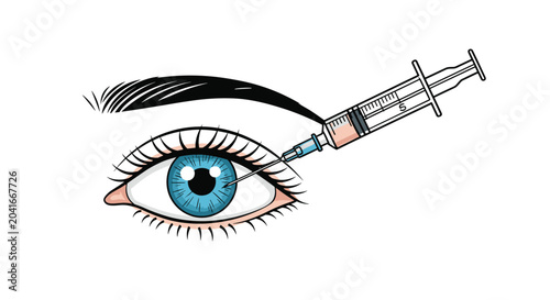 Detailed medical illustration showing a syringe being used to perform a precise injection into a human eye for specialized treatment.