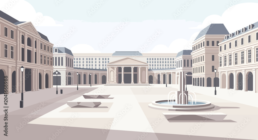 Fototapeta premium Grand European Square with Fountain and Neoclassical Architecture