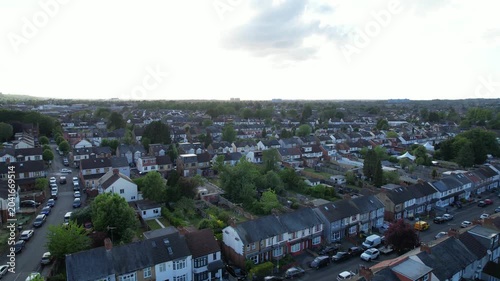 Aerial Footage of Luton City Before Sunset Time After Clear Sunny Day. Urban Drone Flight Above Urban City Streets of British City and Town of England. Drone Mounted Ultra Wide Angle Camera Footage