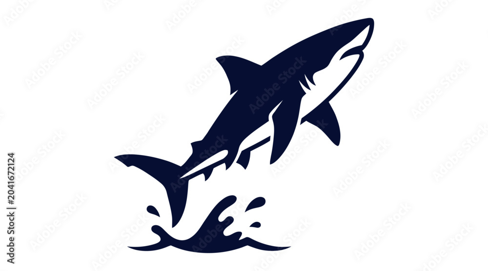 Fototapeta premium Shark breaching out of ocean water silhouette icon illustration
