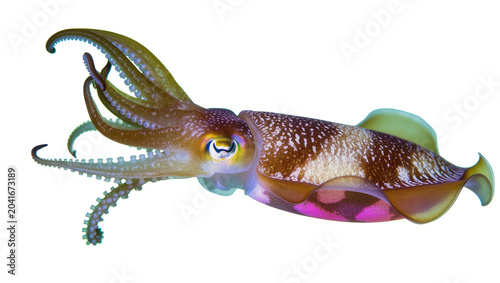 Fotografie Cuttlefish with brown and white spots pink underside, and tentacles