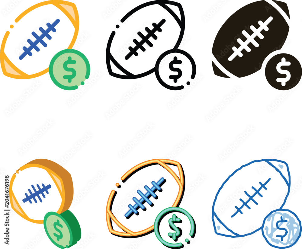 Fototapeta premium Rugby Ball Betting And Gambling Icon Vector Thin Line. Contour looks
