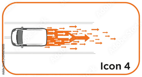 Car with motion arrows indicating speed.