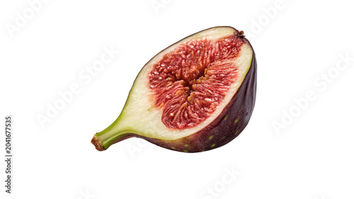 Bilde på lerret Single fresh cut slice of ripe purple fig fruit macro isolated on transparent ba