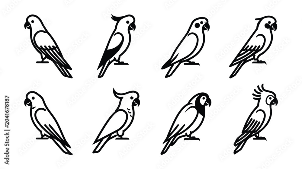 Fototapeta premium Parrot vector illustrations of various species in different poses and profiles