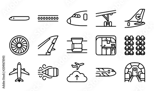 Foto Airplane Icons Set, Aviation Symbols Collection, Airline Graphics, Travel Vector