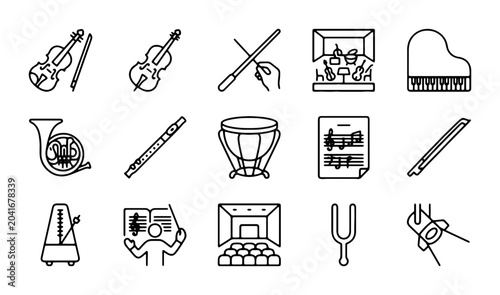 Cuadro en lienzo Orchestra Icons, Music Symbols, Classical Instruments, Performance Elements, Vec