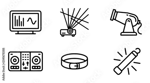 Fotografía Entertainment Technology Icons: Projector, DJ Deck, Monitor, Cannon, Belt, Light