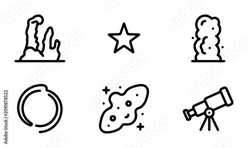 Foto Cosmic Icons Set: Nebula, Star, Galaxy, Telescope, Planet, Space Elements
