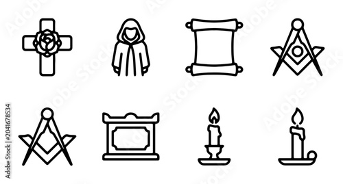 Foto Masonic Symbols Vector Icons, Freemasonry Ritual Elements, Secret Society Emblem