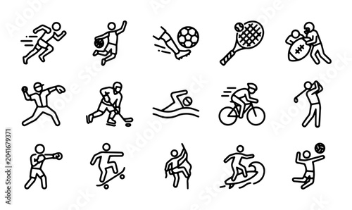 Photography Diverse Sports Icons Set: Running, Basketball, Soccer, Tennis, Football, Basebal