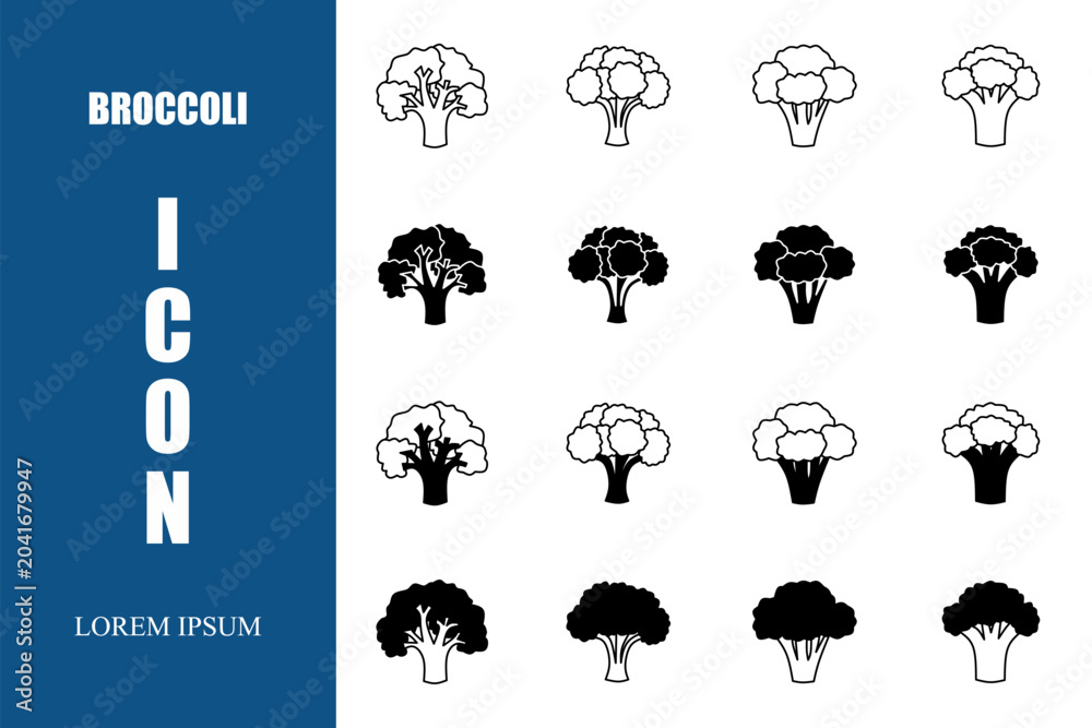 Fototapeta premium Vector icon. Collection of black broccoli Icons set on white background vector illustration. Vector stock.