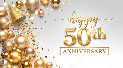 Golden 50th Anniversary Celebration, Luxury Party Decor, Shiny Gold Balloons, Happy 50 Years Commemoration