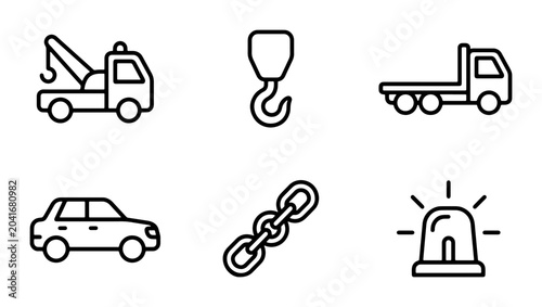 Schilderij op canvas Tow Truck Icons, Car Transport, Roadside Assistance Symbols, Vehicle Recovery Eq