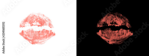 Intense Red Lipstick Kiss Print with Open Mouth and Detailed Texture Dual Background