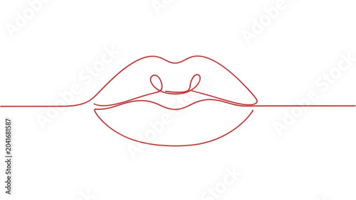 Canvastavla A minimalist 2D CAD Vector illustration of lips pursed in a line drawing style