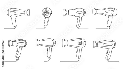 Obraz na płótnie 2D CAD Vector illustration of various hair dryers in a row