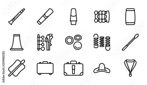 Schilderij op canvas Musical Instrument Parts Icons, Woodwind Accessories, Brass Repair Kit, Vector S