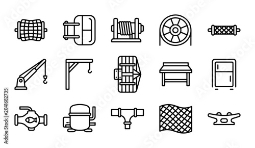 Bild auf Leinwand Marine Equipment Icons, Nautical Hardware Vector Set, Boating Gear Collection