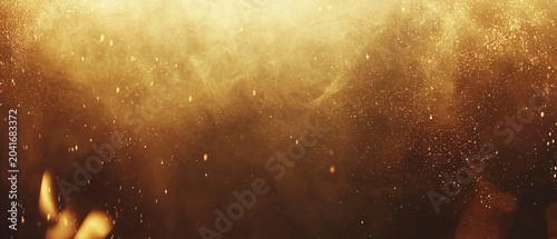 Sparkling golden dust and smoky haze bathed in warm light, with subtle flames dancing below, creating a fiery ambiance