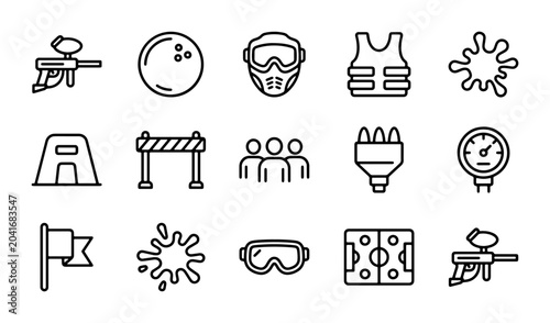 Tableau sur toile Paintball Icons Set, Sport Equipment Vector Graphics, Action Game Symbols, Outdo