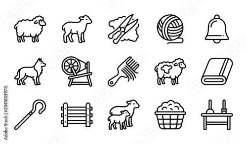 Schilderij op canvas Sheep Farming Icons: Wool, Shepherd, Livestock, Rural Life, Agriculture Vector S
