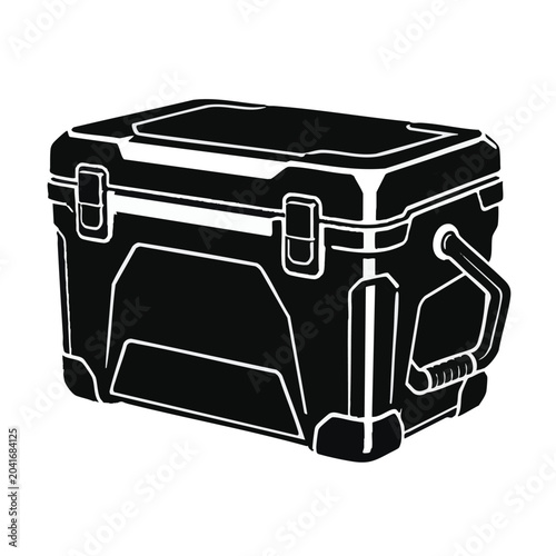 Portable Cooler Box, Black Outdoor Cooler, Vector Illustration, Camping Refrigerator