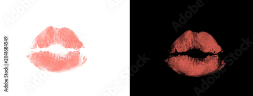 Foto Full Red Lipstick Kiss Mark with Rich Color Saturation Dual Background