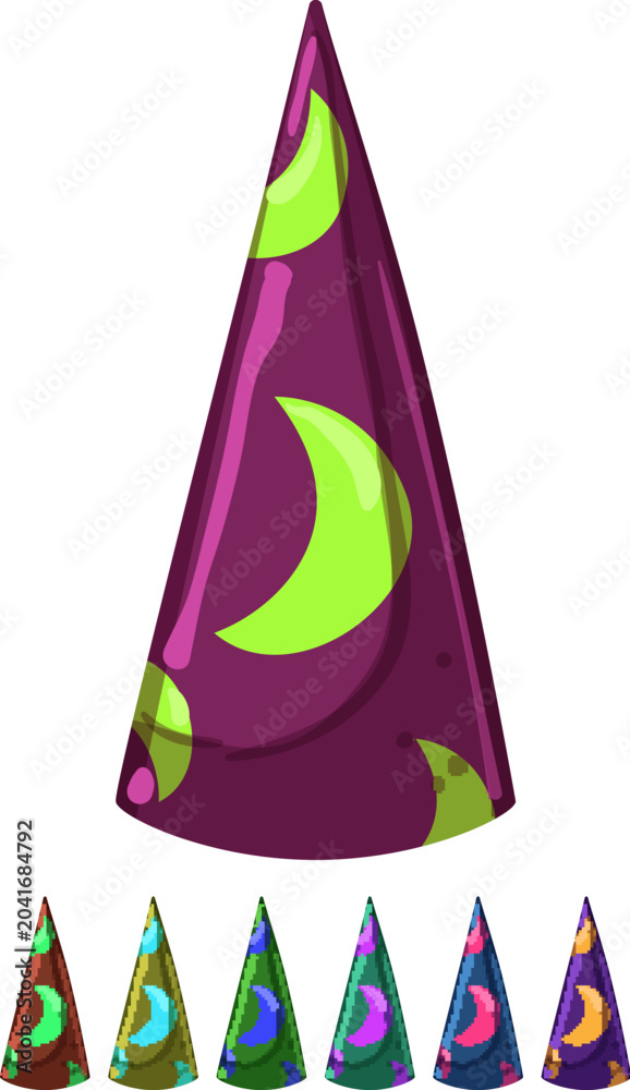 Obraz premium holiday wizard hat cartoon. holiday wizard hat sign colorful illustration