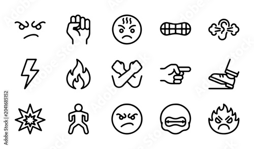 Bild auf Leinwand Anger Emotion Icons Set, Aggression Symbols, Frustration Faces, Rage Vector Grap