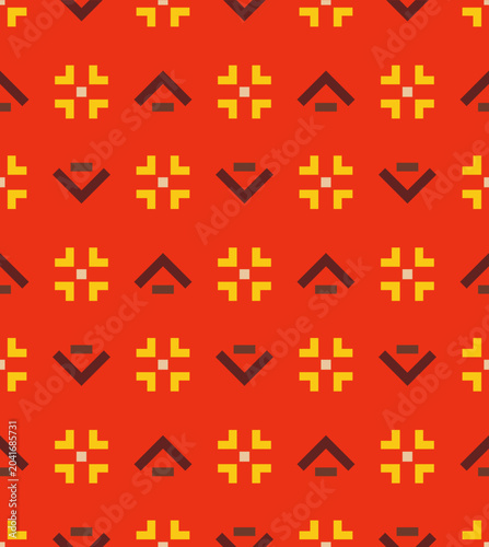 Japanese Geometric Flower Motif Vector Seamless Pattern